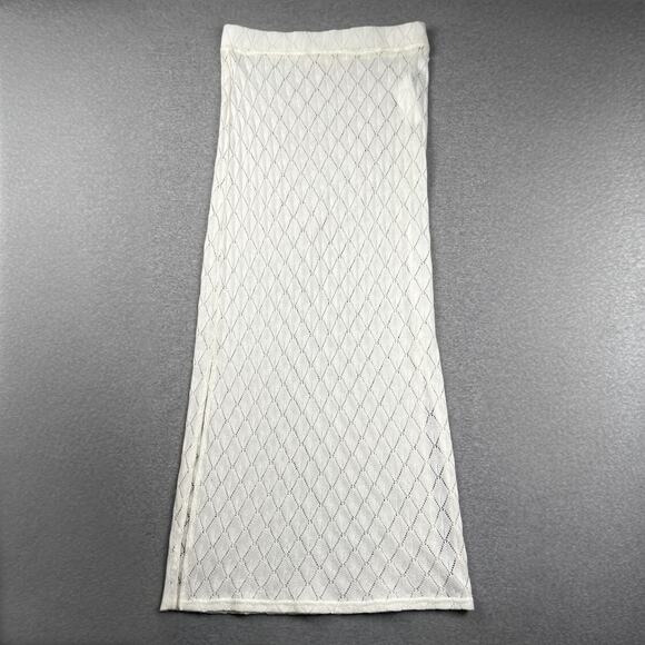 Billabong Midi Skirt M White Crochet Open Knit Semi Sheer Pull On Coverup Beach - Picture 3 of 16